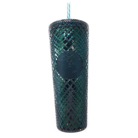Starbucks Emerald Green Jeweled Tumbler Cold Cup 24oz Tumbler with Straw - Picture 3 of 7